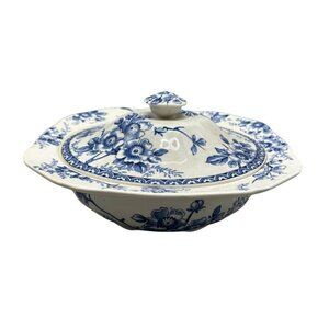 vintage midway decor Alfred Meakin England Blue & White Floral Soup Tureen Lid